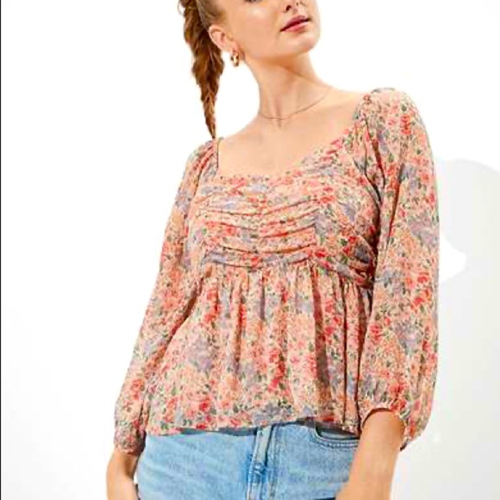 Aeo smocked ruched babydoll top small
